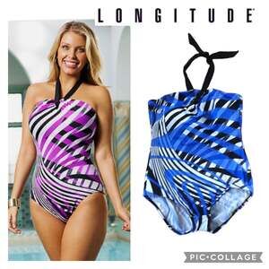 NWT Longitude Woman Halterneck swimsuit ib blue & white size 20 W